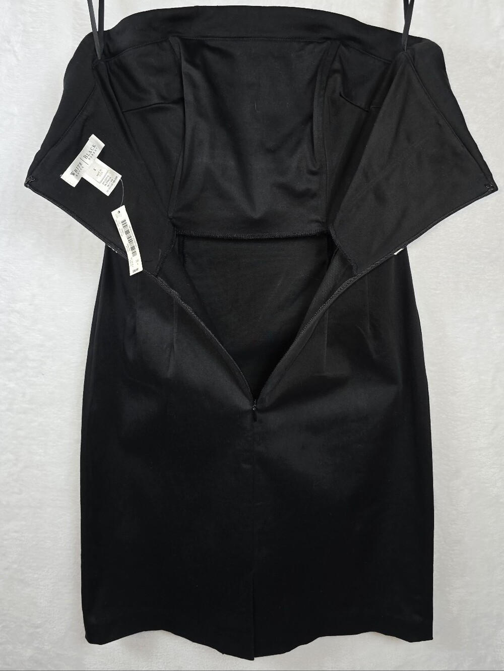 White House Black Market Black Floral Trim Strapless Cocktail Sheath Dress Sz.4 - Picture 8 of 12